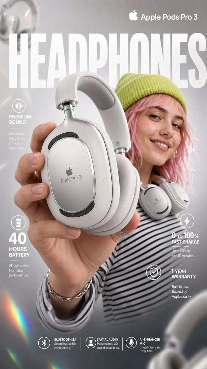 Apple Pods Pro 3 耳机电商信息图模板