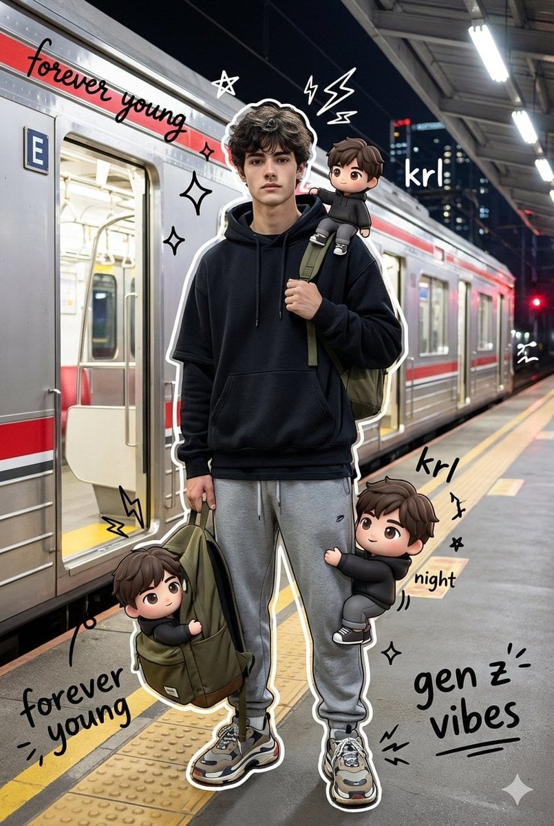 KRL 站台真人与 Chibi 分身混合媒介模板