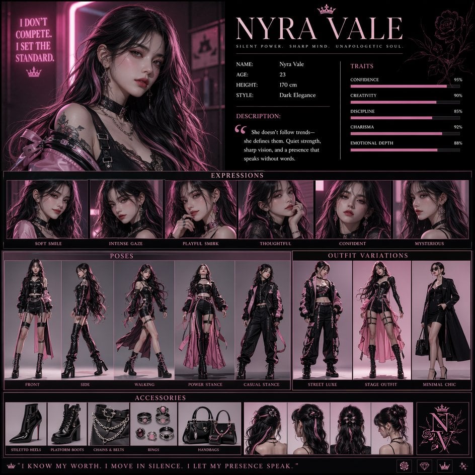 Nyra Vale 粉白角色概念海报模板