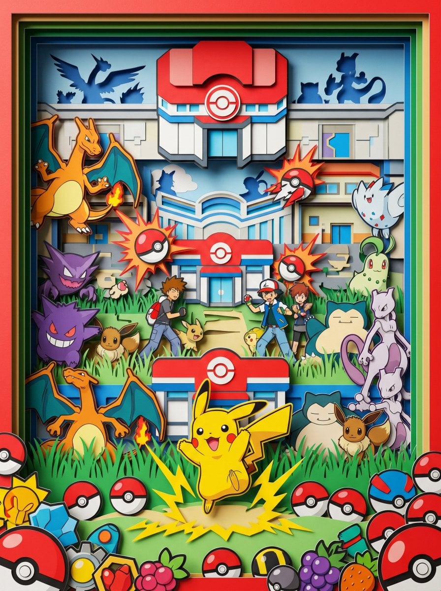 Pokémon 分层纸雕世界模板