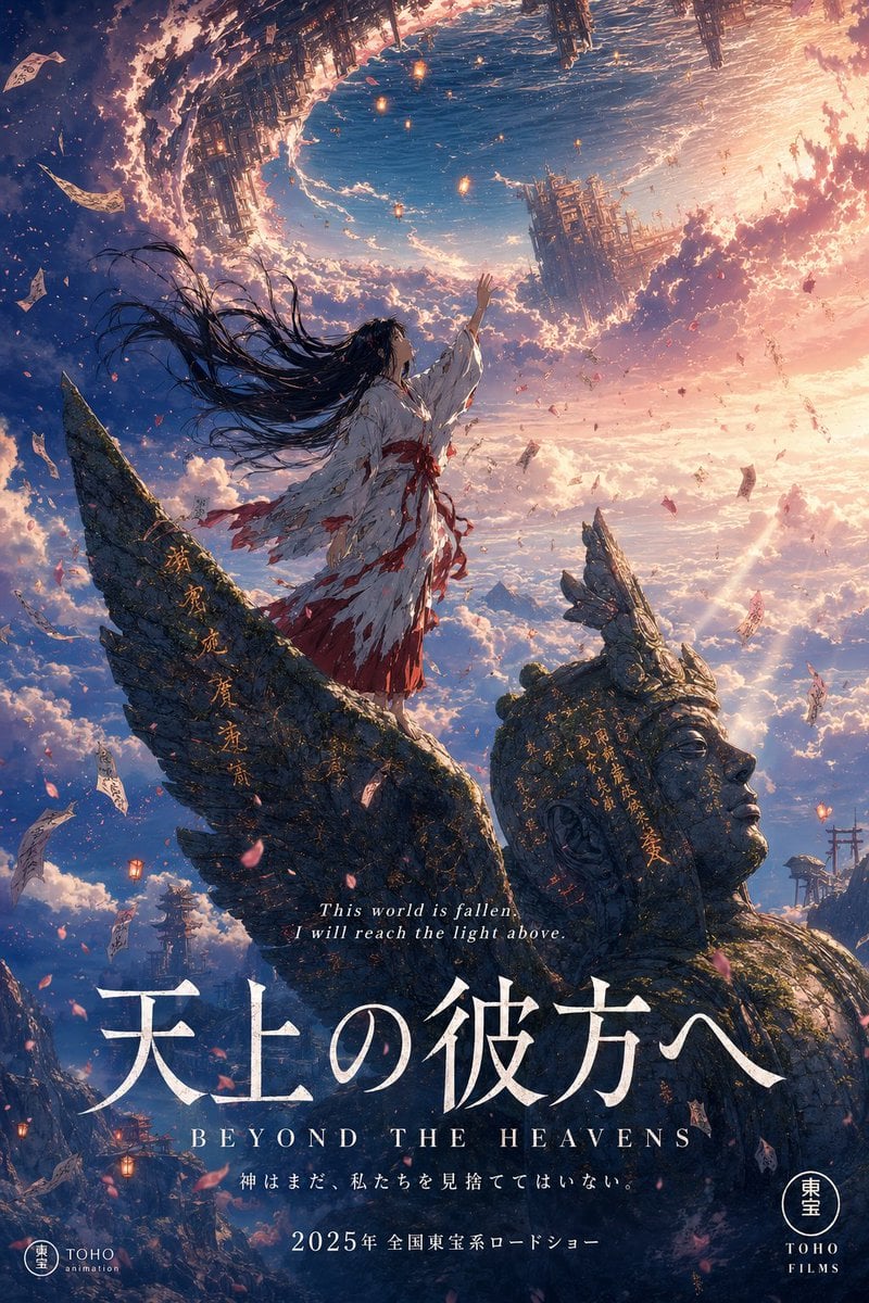 神社少女坠落石神动画电影海报模板