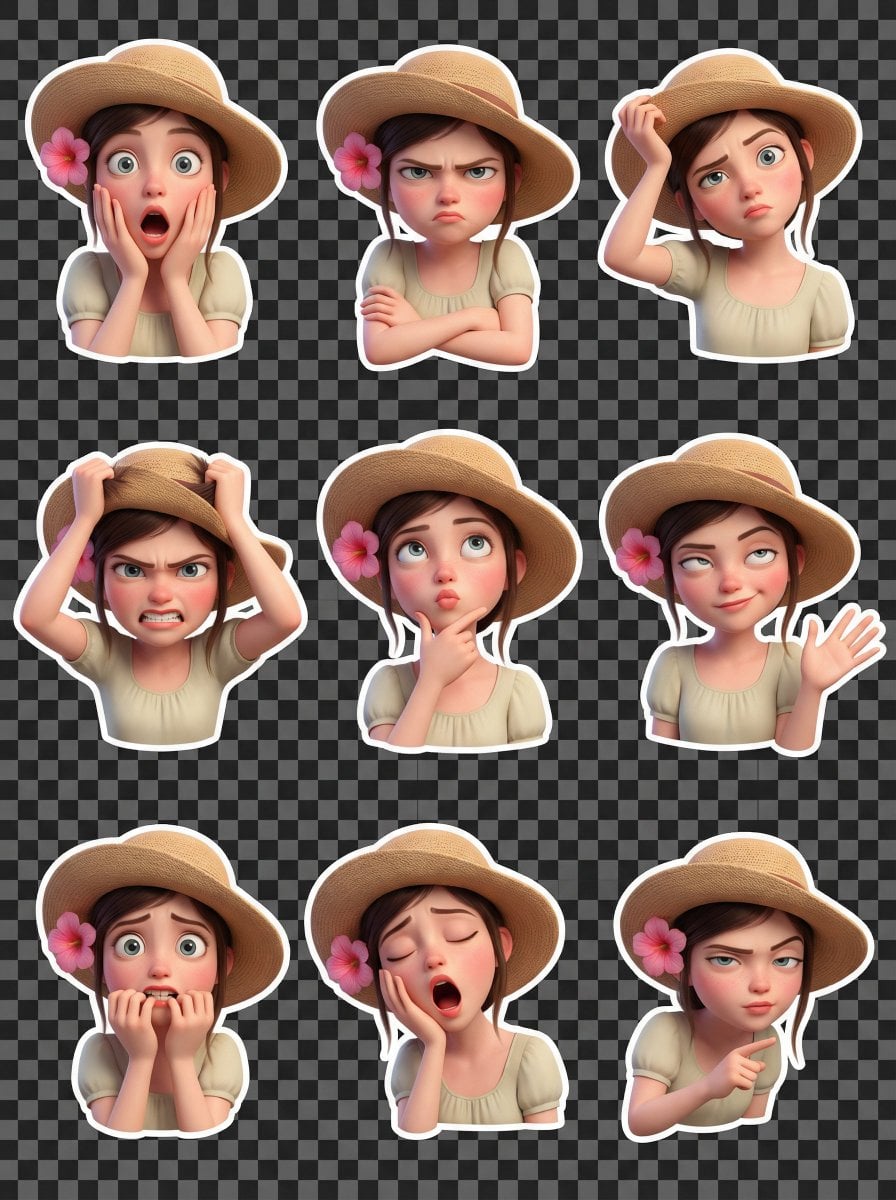 上传自拍 Pixar 风格 3×3 角色贴纸模板